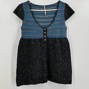 FREE People Women’s Gray/Blue Wool Blend Low Scoop Neck SS Sweater Size Small